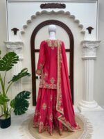 Light Pink Color Chinon Silk Fabric Thread With Sequence Work Palazzo Suit