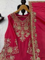 Light Pink Color Chinon Silk Fabric Thread With Sequence Work Palazzo Suit