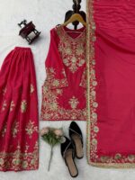 Light Pink Color Chinon Silk Fabric Thread With Sequence Work Palazzo Suit