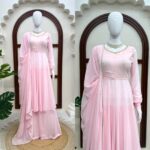 Light Pink Color Faux Georgette Fabric Hand Work Anarkali Palazzo Suit