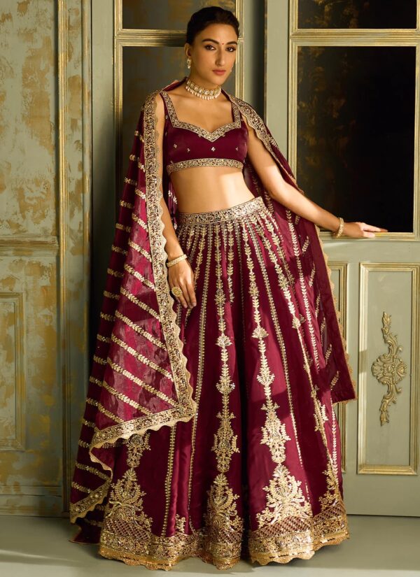 Maroon Color Kasturi Silk Fabric Sequence With Jari Work Lehenga