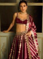 Maroon Color Kasturi Silk Fabric Sequence With Jari Work Lehenga