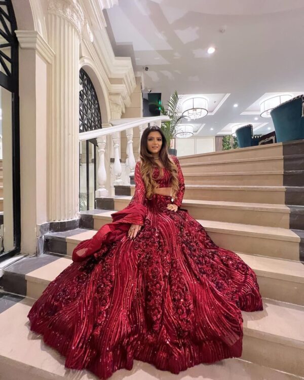 Maroon Color Net Fabric Dual Sequence Work Lehenga