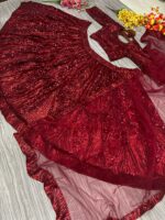 Maroon Color Net Fabric Dual Sequence Work Lehenga