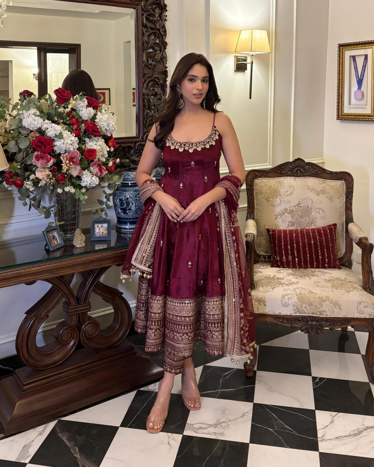 Maroon Color Vichitra Silk Fabric Coding Embroidery Sequence With Jari Work Gown