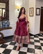 Maroon Color Vichitra Silk Fabric Coding Embroidery Sequence With Jari Work Gown