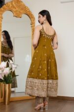 Mehandi Color Vichitra Silk Fabric Coding Embroidery Sequence With Jari Work Gown