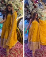 Mustard Yellow Color Vichitra Silk Fabric Coding Embroidery Sequence With Jari Work Gown