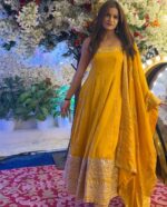 Mustard Yellow Color Vichitra Silk Fabric Coding Embroidery Sequence With Jari Work Gown
