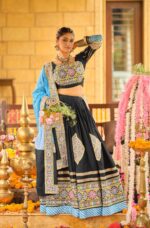 Navratri Special Black Color Rayon Fabric Embroidery With Mirror Work Lehenga
