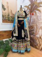 Navratri Special Black Color Rayon Fabric Embroidery With Mirror Work Lehenga