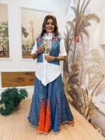Navratri Special Multi Color Pure Cotton Jeans Fabric Real Mirror Work Koti Style Palazzo Set