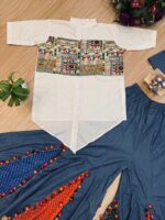 Navratri Special Multi Color Pure Cotton Jeans Fabric Real Mirror Work Koti Style Palazzo Set
