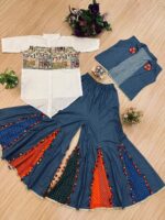 Navratri Special Multi Color Pure Cotton Jeans Fabric Real Mirror Work Koti Style Palazzo Set