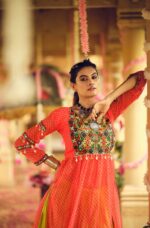 Navratri Special Orange Color Rayon Fabric Fancy Lace Work Lehenga