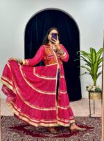 Navratri Special Pink Color Printed Faux Georgette Fabric Embroidery Work Shrug Set