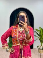 Navratri Special Pink Color Printed Faux Georgette Fabric Embroidery Work Shrug Set