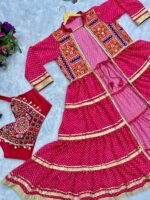 Navratri Special Pink Color Printed Faux Georgette Fabric Embroidery Work Shrug Set