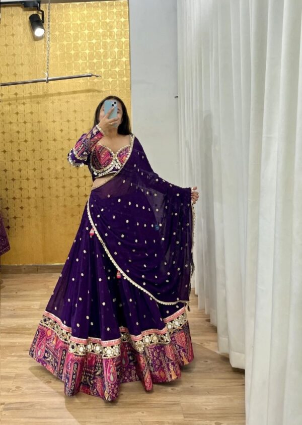 Navratri Special Purple Color Georgette Fabric Digital Print With Foil Mirror Work Lehenga