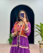 Navratri Special Purple Color Printed Faux Georgette Fabric Embroidery Work Shrug Set