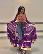 Navratri Special Purple Color Printed Faux Georgette Fabric Embroidery Work Shrug Set