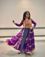 Navratri Special Purple Color Printed Faux Georgette Fabric Embroidery Work Shrug Set