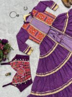 Navratri Special Purple Color Printed Faux Georgette Fabric Embroidery Work Shrug Set