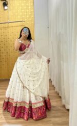 Navratri Special White Color Georgette Fabric Digital Print With Foil Mirror Work Lehenga