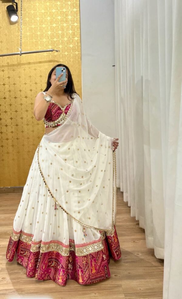 Navratri Special White Color Georgette Fabric Digital Print With Foil Mirror Work Lehenga