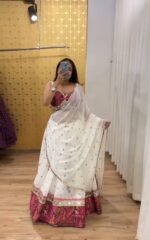Navratri Special White Color Georgette Fabric Digital Print With Foil Mirror Work Lehenga