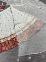 Navratri Special White Color Georgette Fabric Digital Print With Foil Mirror Work Lehenga
