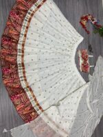 Navratri Special White Color Georgette Fabric Digital Print With Foil Mirror Work Lehenga