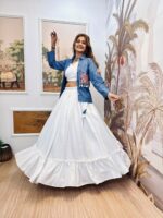 Navratri Special White Color Pure Cotton Fabric Koti Style Lehenga