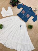 Navratri Special White Color Pure Cotton Fabric Koti Style Lehenga