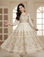 Off White Color Faux Blooming Fabric Sequence With Jari Thread Work Anarkali Suit