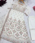 Off White Color Faux Blooming Fabric Sequence With Jari Thread Work Anarkali Suit