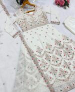 Off White Color Faux Blooming Fabric Sequence With Jari Thread Work Anarkali Suit
