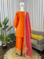 Orange Color Chinon Fabric Thread With Sequence Work Palazzo Suit