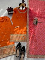 Orange Color Chinon Fabric Thread With Sequence Work Palazzo Suit