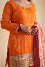 Orange Color Chinon Fabric Thread With Sequence Work Palazzo Suit