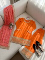 Orange Color Chinon Fabric Thread With Sequence Work Palazzo Suit