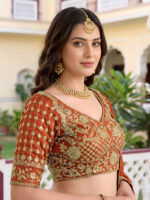 Orange Color Rangoli Silk Fabric Jari And Dori With Sequence Embroidery Work Lehenga