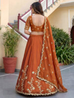 Orange Color Rangoli Silk Fabric Jari And Dori With Sequence Embroidery Work Lehenga