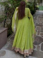 Parrot Color Tabby Organza Silk Fabric Real Mirror Hand Work Lehenga Anarkali Suit