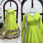 Parrot Color Tabby Organza Silk Fabric Real Mirror Hand Work Lehenga Anarkali Suit