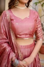 Peach Color Gold Crush Fabric Embroidery Work Lehenga