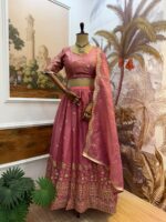 Peach Color Gold Crush Fabric Embroidery Work Lehenga