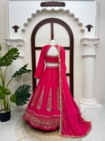 Pink Color Chinon Fabric Thread With Sequence Work Lehenga