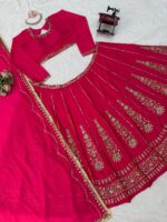 Pink Color Chinon Fabric Thread With Sequence Work Lehenga