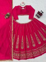 Pink Color Chinon Fabric Thread With Sequence Work Lehenga